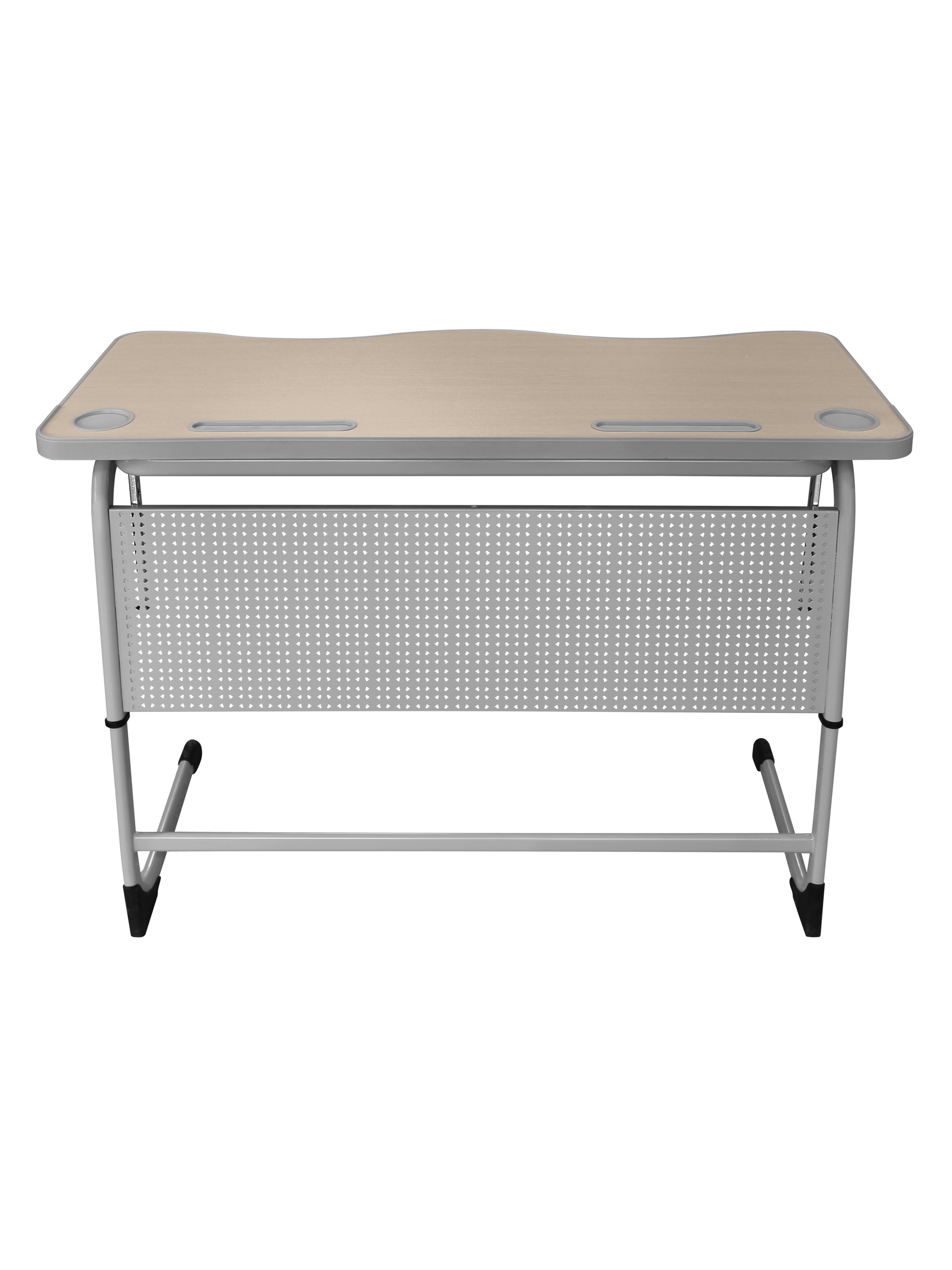 Стол школьный двухместный, столешница МДФ, плоскоовальная труба, с перфорированным экраном